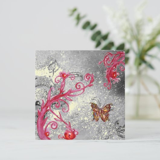 スパークル蝶の花のシルバーウェディング 招待状 (スタンド正面)