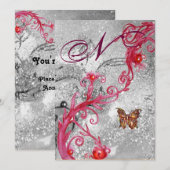 スパークル蝶の2 エレガントな結婚式のイニシャル 招待状 (正面/裏面)