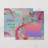 スパークル蝶ブルー結婚式写真テンプレート 招待状 (正面/裏面)