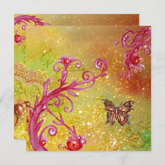 スパークル蝶2 , エレガントなウェディングパーティー 招待状 (正面/裏面)