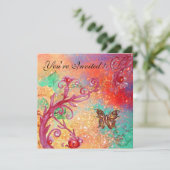 スパークル蝶 エレガントなウェディングパーティー ゴールド 招待状 (スタンド正面)