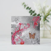 スパークル蝶 エレガント ウェディング アイス メタリック 招待状 (スタンド正面)