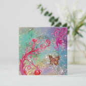 スパークル蝶 エレガント ブルー ウェディングパーティー 招待状 (スタンド正面)