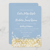 スパークル金ゴールドとブルー結婚式招待状 招待状 (正面/裏面)