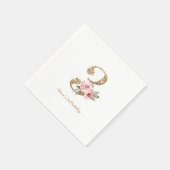 スパークル金ゴールドグリッターとピンクフローラ3歳 スタンダードカクテルナプキン (角)