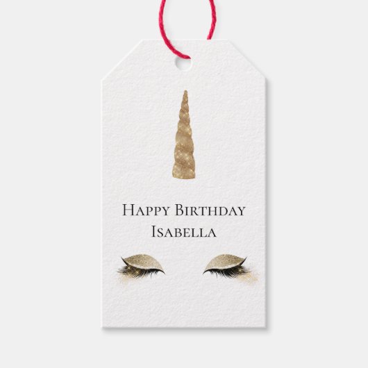 スパークル金ゴールドグレームユニコーン ギフトタグ (正面)