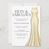 スパークル金ゴールドドレス女性50th誕生日パーティー 招待状 (正面)