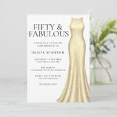 スパークル金ゴールドドレス女性50th誕生日パーティー 招待状 (スタンド正面)