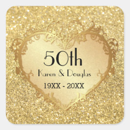 スパークル金ゴールドハート結婚50周年 スクエアシール