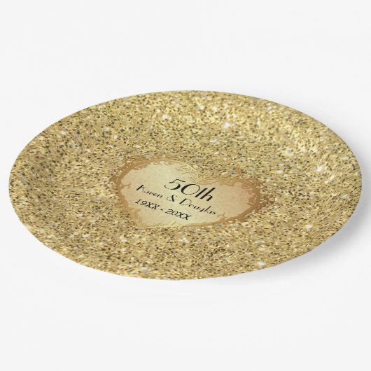 スパークル金ゴールドハート結婚50周年 ペーパープレート (アングル)