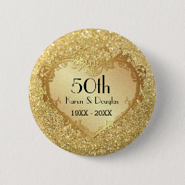 スパークル金ゴールドハート結婚50周年 缶バッジ