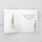 スパークル金ゴールドピンクパープルライムユニコーン誕生日 カード (内部)