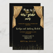 スパークル金ゴールドブラック新年のイブパーティー 招待状 (正面/裏面)