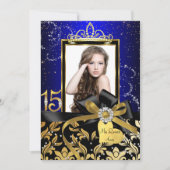 スパークル金ゴールドブルーダマスクボウフォトキンセアニェラ 招待状 (正面)