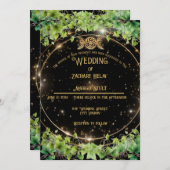 スパークル金ゴールドボタニックシテナル結婚式招待状 招待状 (正面/裏面)