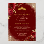 スパークル金ゴールドレッドローズティアラキンセアニェラ 箔招待状 (正面)