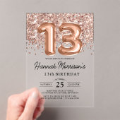 スパークル13誕生日バラ金ゴールドバルーンパーティー アクリル招待状 (インサイチュ (ポータブル))