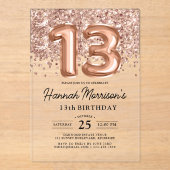 スパークル13誕生日バラ金ゴールドバルーンパーティー アクリル招待状 (正面)
