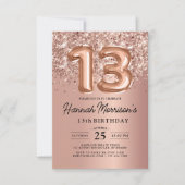 スパークル13誕生日バラ金ゴールドバルーンパーティー 招待状 (正面)