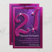 スパークル21stピンクとパープル誕生日招待状 招待状 (正面/裏面)