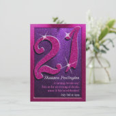 スパークル21stピンクとパープル誕生日招待状 招待状 (スタンド正面)