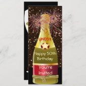スパークル50誕生日ワインボトル招待状 招待状 (正面/裏面)