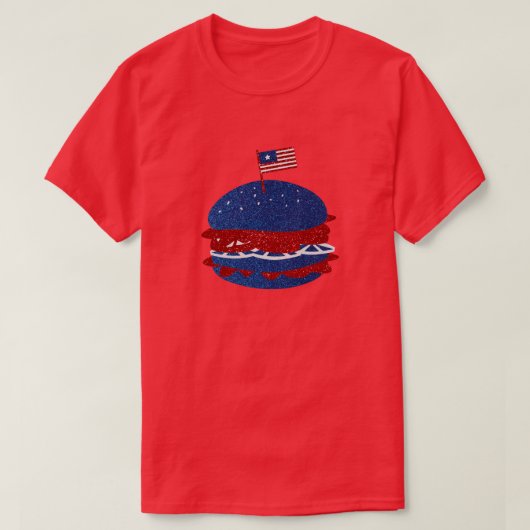 スパークル7月4日のハンバーガー Tシャツ (デザイン正面)