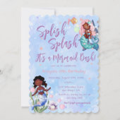 スパークル アフリカ系アメリカ人 マーメイド バッシュ 誕生日 招待状 (正面)