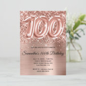 スパークル ギラギラ ローズゴールド グラム 100歳の誕生日 招待状 (スタンド正面)