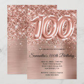 スパークル ギラギラ ローズゴールド グラム 100歳の誕生日 招待状 (正面/裏面)