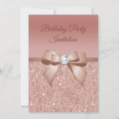 スパークル&グラマラス、ローズゴールドの誕生日パーティー 招待状 (正面)