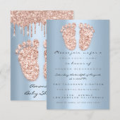 スパークル グリッター ドリップス ローズ ブルー ベイビー シャワー フット 招待状 (正面/裏面)