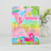 スパークル グリッター マーメイド 海 フラミンゴ ビーチ レインボー 招待状 (スタンド正面)