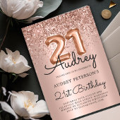 スパークル グリッター ローズゴールド バルーン 21歳の誕生日 招待状