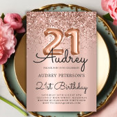 スパークル グリッター ローズゴールド バルーン 21歳の誕生日 招待状