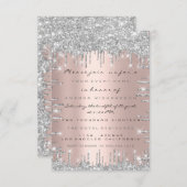 スパークル グリッター ローズ シルバー ラグジュアリー ブライダル スイート 16 招待状 (正面/裏面)