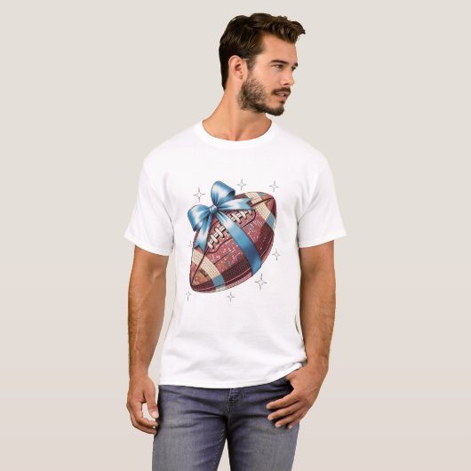 スパークル グリッドアイアン フットボールギフト ブルーリボングラフ Tシャツ (正面フル)