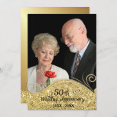 スパークル ゴールデン 50周年 結婚記念日 招待状 (正面/裏面)