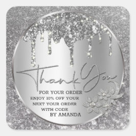 スパークル サンクスユー シルバー グリッター スクエアシール