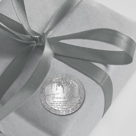 スパークル サンクスユー シルバー ドリッピング グリッター クラシック ラウンドシール