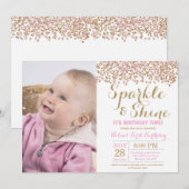 スパークル＆シャイン ピンクゴールド 誕生日招待状 招待状 (正面/裏面)