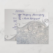 スパークル シルバー・インディゴ テキスト 25周年記念結婚式 招待状 (正面/裏面)