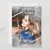 スパークル シルバー グリッター シーケンス コーナー フォト バースデー 招待状 (正面)