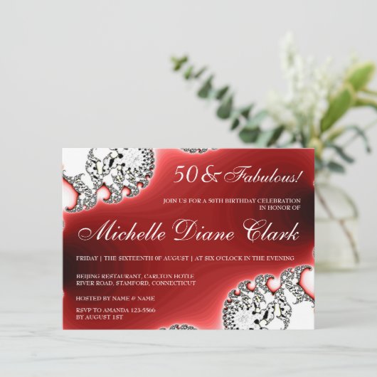 スパークル ジュエリー レッド 女性の誕生日招待状 招待状 (スタンド正面)