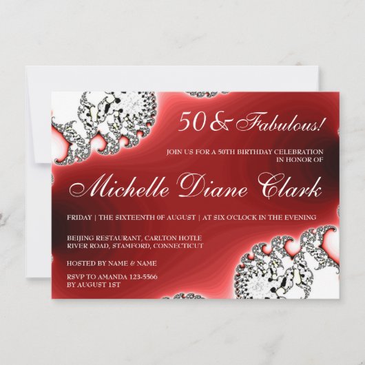 スパークル ジュエリー レッド 女性の誕生日 招待状 (正面)