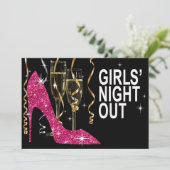 スパークル スティレット シャンパン ガールズ ナイト アウト フューシャ 招待状 (スタンド正面)