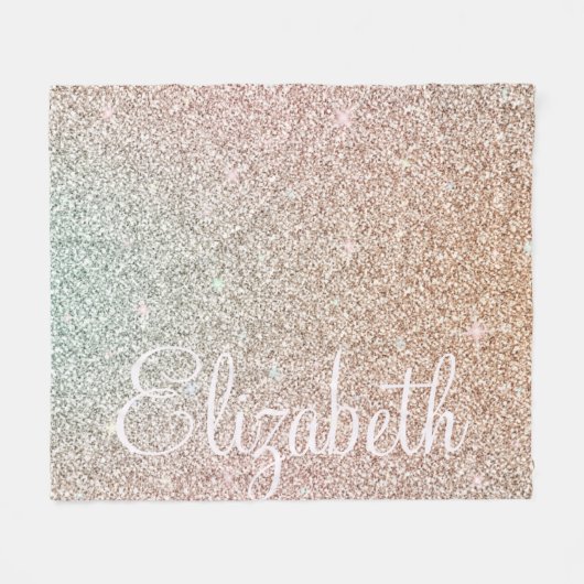 スパークル!バラパーソナライズされた金ゴールドグリッター虹色 フリースブランケット (正面(横))