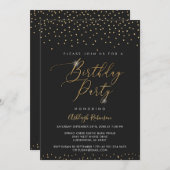 スパークル ブラック＆ゴールド バースデー インビテーション (正面/裏面)