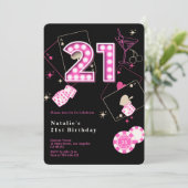 スパークル ホットピンク カジノ ダイス＆チップス 21歳の誕生日 招待状 (スタンド正面)