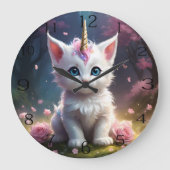 「スパークル・ポーズ: 魅惑のユニコーン子猫」 ラージ壁時計 (正面)